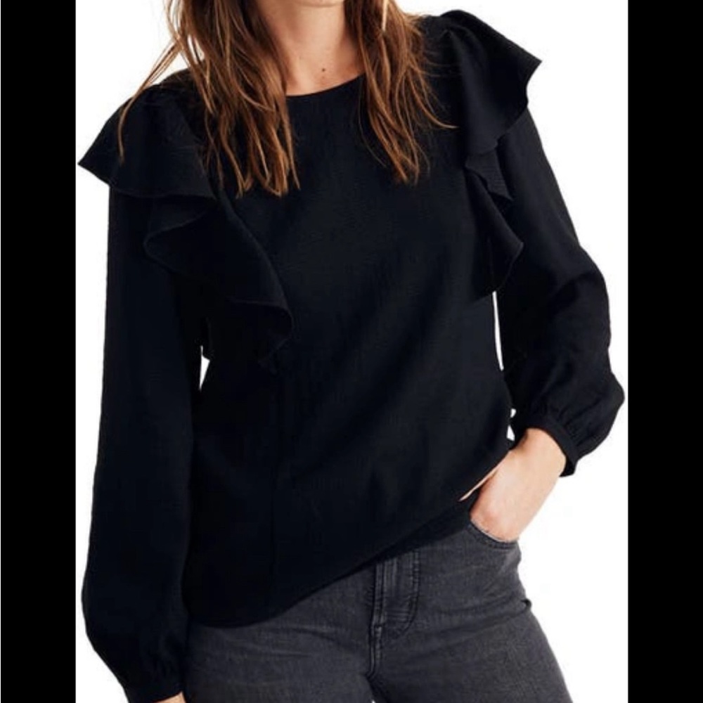Madewell Ruffle Front Top in True Black
